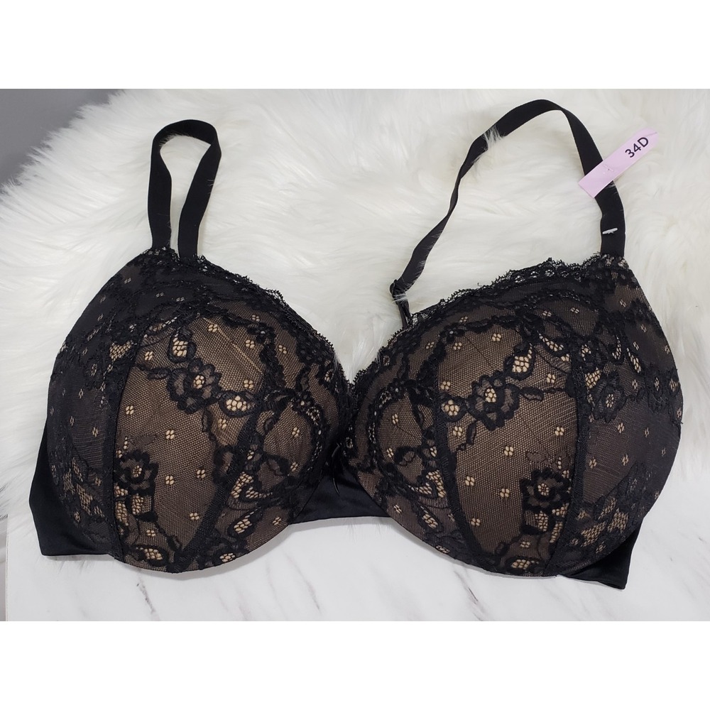 NEW Maidenform Push Up Plunging Neck Line, Underwire Bra DM9900 Sz 34D Black